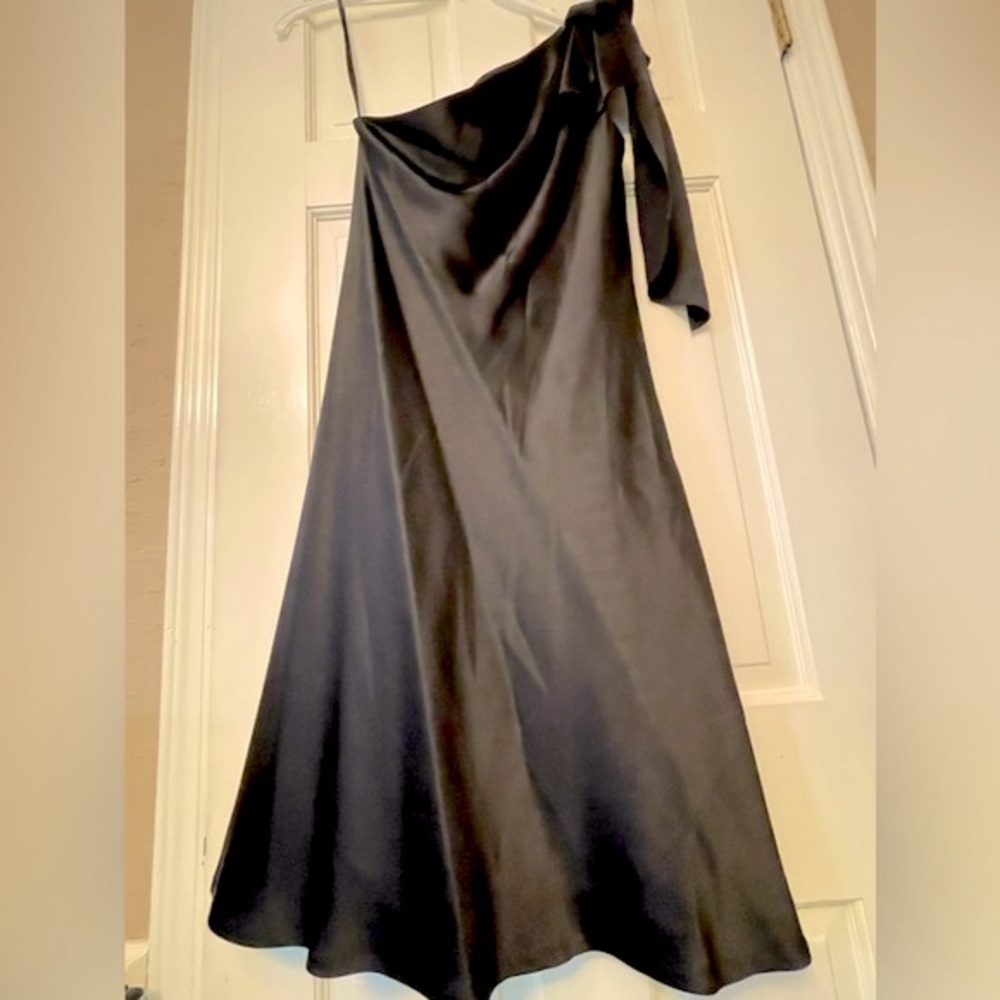 Ann Taylor Black One Shoulder Silk Dress - Picture 4 of 9